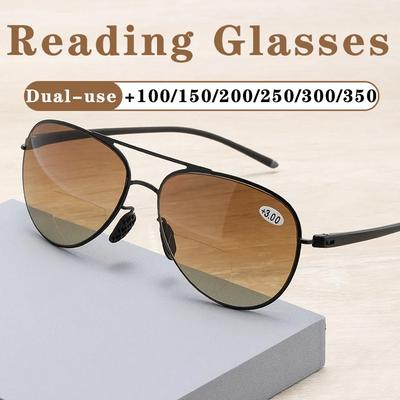 Bifokale Lesebrille für Herren, modische Sonnenbrille mit Doppelsteg, männlicher Look, Fern- und Nahbereich, blendfreie Hyperopie-Brille, +100 bis +350