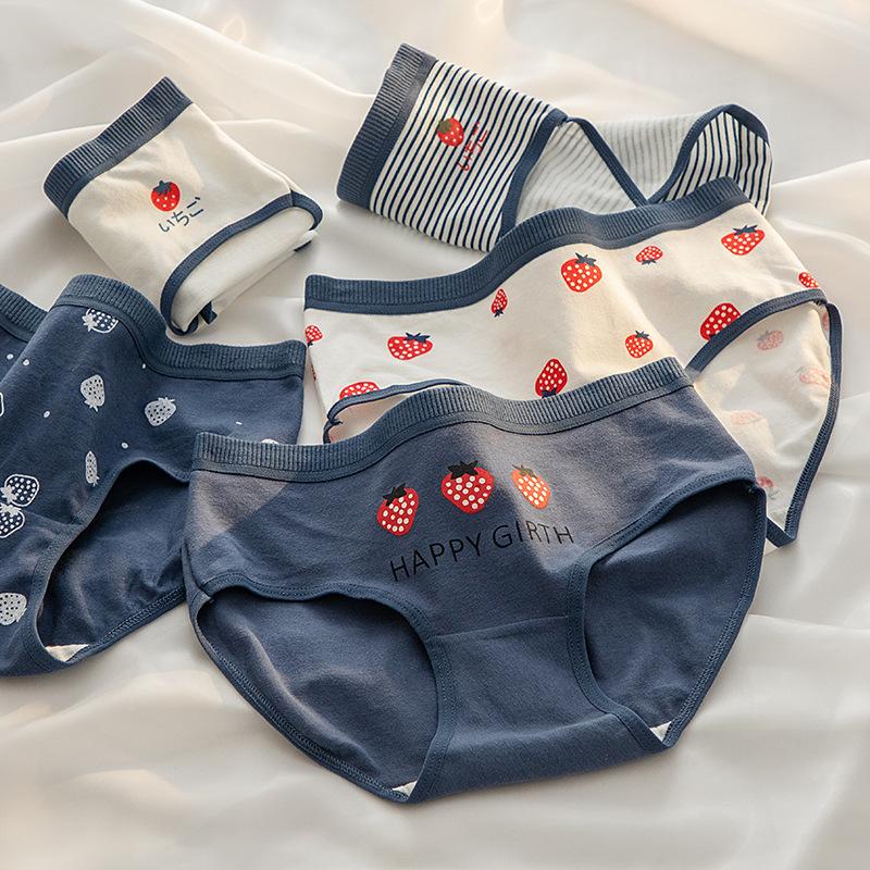 Ropa Interior de Fresa para Mujer Entrepierna de Algodón Puro