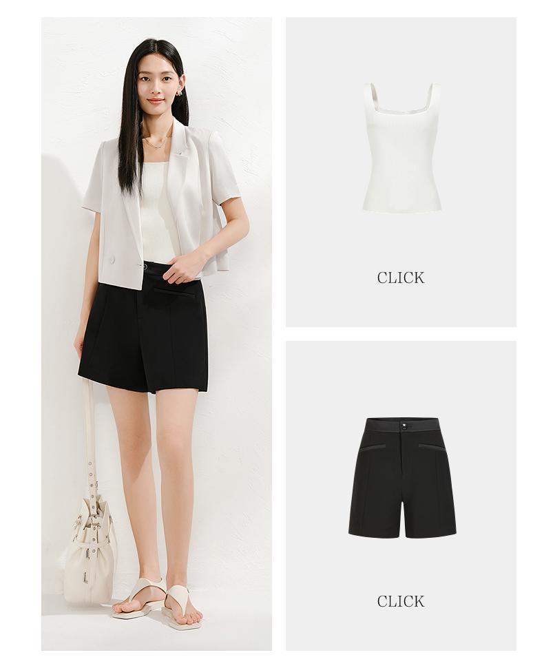 Jiuzi Anna Kou Elegant Commuting Simple Double Row Buckle Acetate Short-sleeved Suit for Women