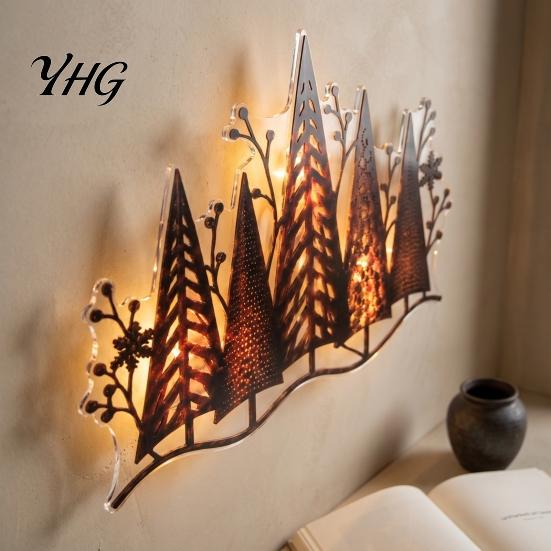 Modern Wall Sculpture Acrylic Forest Decoration with Warm LED Light, Glowing Tree Decor, Silhouette Sign Lighted Art for Christmas Home Living