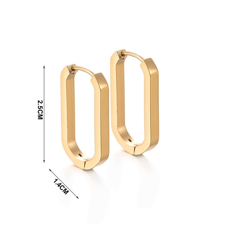 Classic Stainless Steel Ear Buckle For Women Trendy Gold Silver Color Big Oval Rectangle Hoop Huggie Punk Hip Hop Jewelry Gift