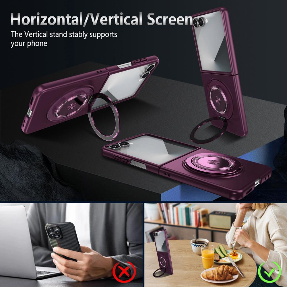 KEYSION 360° Roterende Magnetisk Ringstativ Telefondeksel for MagSafe for Samsung Galaxy Z Flip 7 5G Trådløs Lading Hardt Bakdeksel