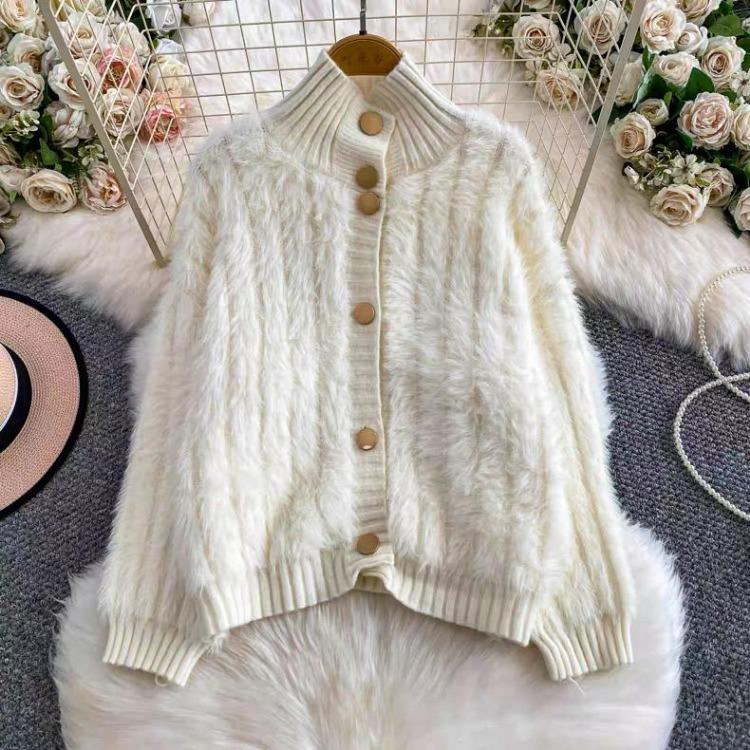 Winter Women Sweater Turtleneck Loose Cardigan Long Sleeve Single Breasted Jacket High End Temperament Coat