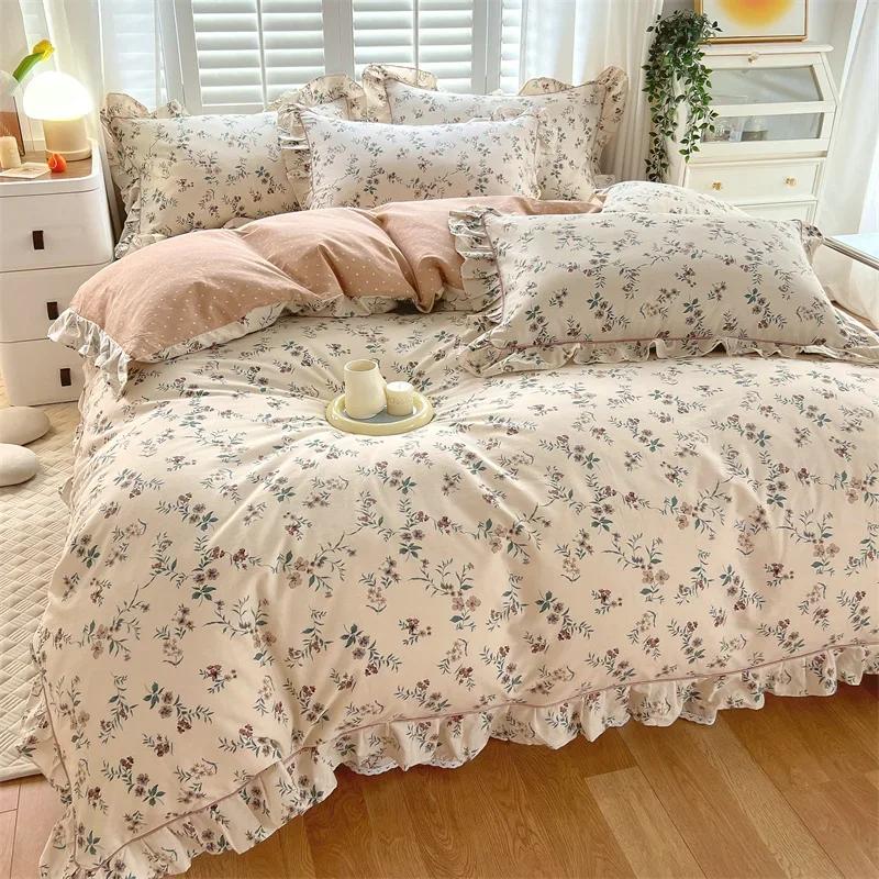 Princess Style Ruffles 100% Cotton Quilt Cover Set or Single Quilt Covers Floral Soft Duvet Cover Cotton Cute Comforter Covers