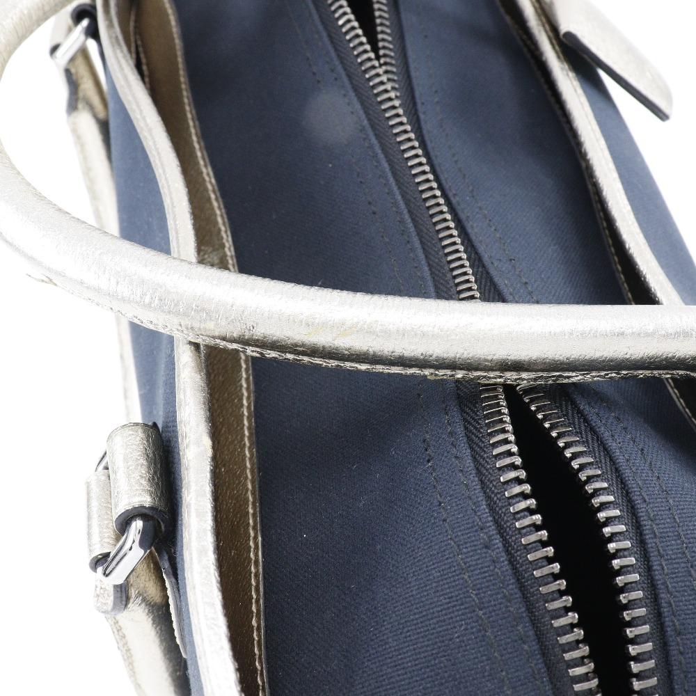 LOEWE Amazona 36 Handbag Boston bag 2010 Navy blue/Silver canvas/leather Women Used