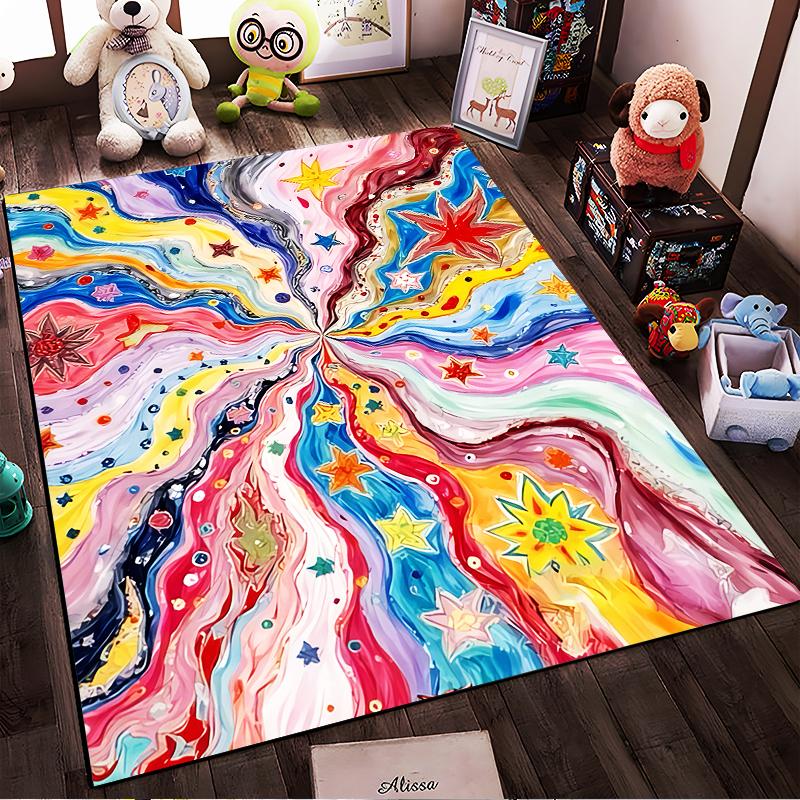 Colorful Abstract Star Pattern Carpet with Swirl Design for Living Room Suitable for Use As an Anti-slip for Living Room Bedroom Sofas