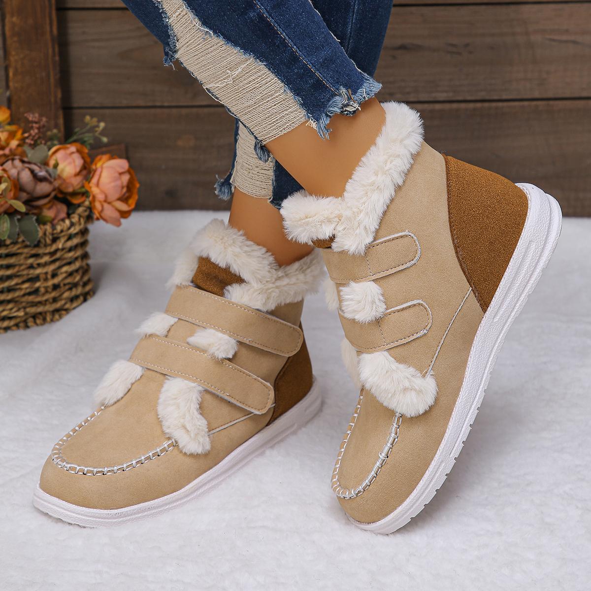 

Модные лоскутные плюшевые плоские ботинки для женщин, размер плюс 43, ботильоны, цветные блоки, круглый нос, теплые женские ботинки 43 хаки