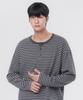 ALVINCLO Peach Stripe 3-Button Henley Neck Long Sleeve T-Shirt Avt953 (3 Colors)
