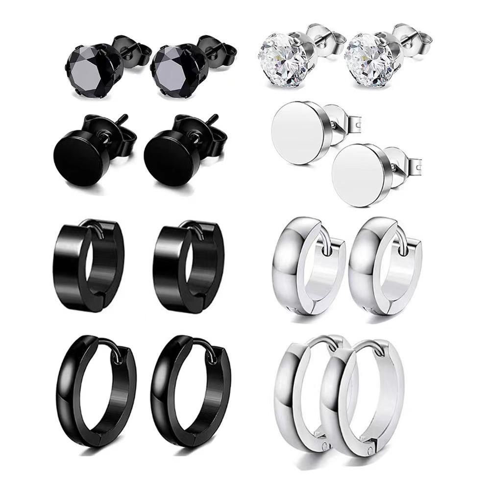 Stainless Steel Hip Hop Men's Fashion Stud Earrings Set - Unique Cross-border Style