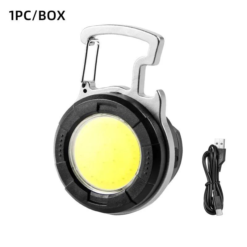 Portable COB Keychain Flashlight LED Mini Work Lights Floodlight Type C Rechargeable Bottle Opener Outdoor Camping Light