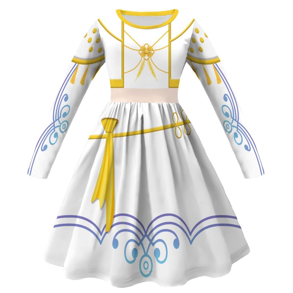 

Kids Girls Anime Cartoon POP Singer Printed Long Sleeves Dress Halloween Cosplay Costumes 150cm