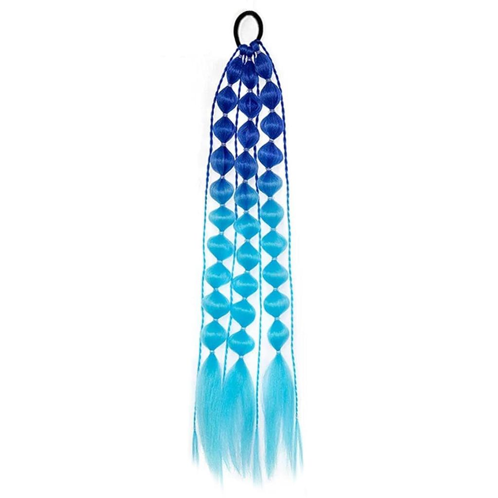 Synthetic 1Pcs Ponytail Extension Corlorful Bubble Braid Long Lantern Braided Ponytail with Hair Tie Straight Hairpieces