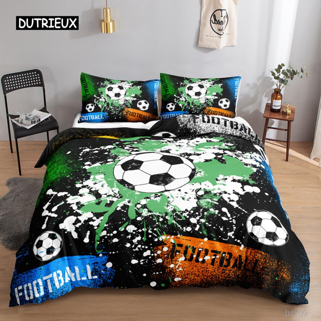 Football Duvet Cover Set 3D Football with Fire Teen Bedding Sets Boys Sports Twin Double Queen King Size Polyester Qulit Cover