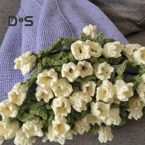 Crochet Flower Blanket Handmade Rose Bouquet Blanket Lily of The Valley Crocheted Bouquet Throw Blanket for Sofa Bed Couch Home Decor