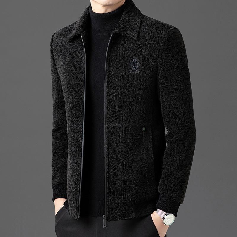 Unisex woolen coat men's winter middle-aged and elderly dad lapel wool jacket woolen coat thickened top