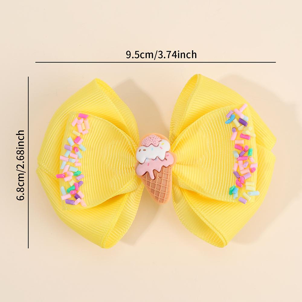 2Pcs Ice Cream Bow Hair Clips Cute Sweet Hairpins Handmade Ribbon Barrette For Girls Children Kids Summer Headdress Accessories