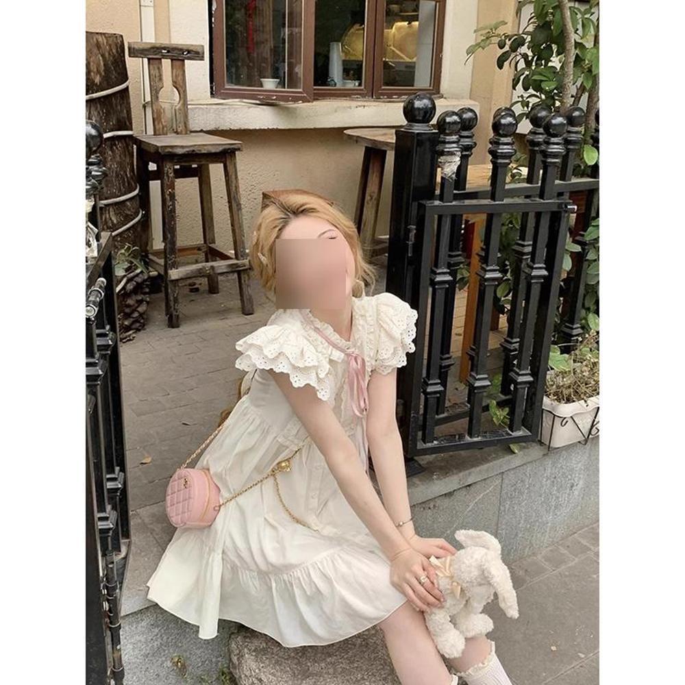 Milk and good little fly sleeve dress summer sleeveless college style pure and sweet small loose doll skirt