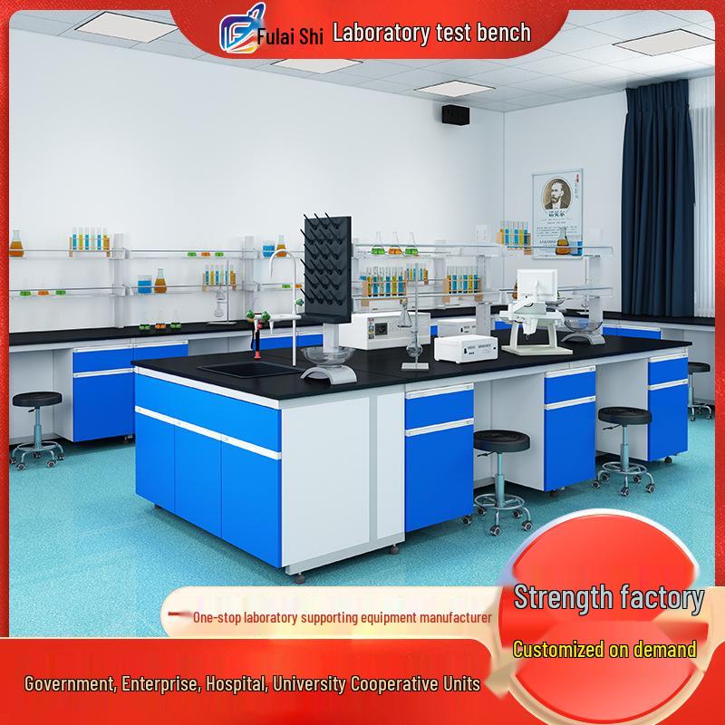 Steel & Wood Lab Bench: Physicochemical Workbench with Fume Hood for School Experiments Customizable