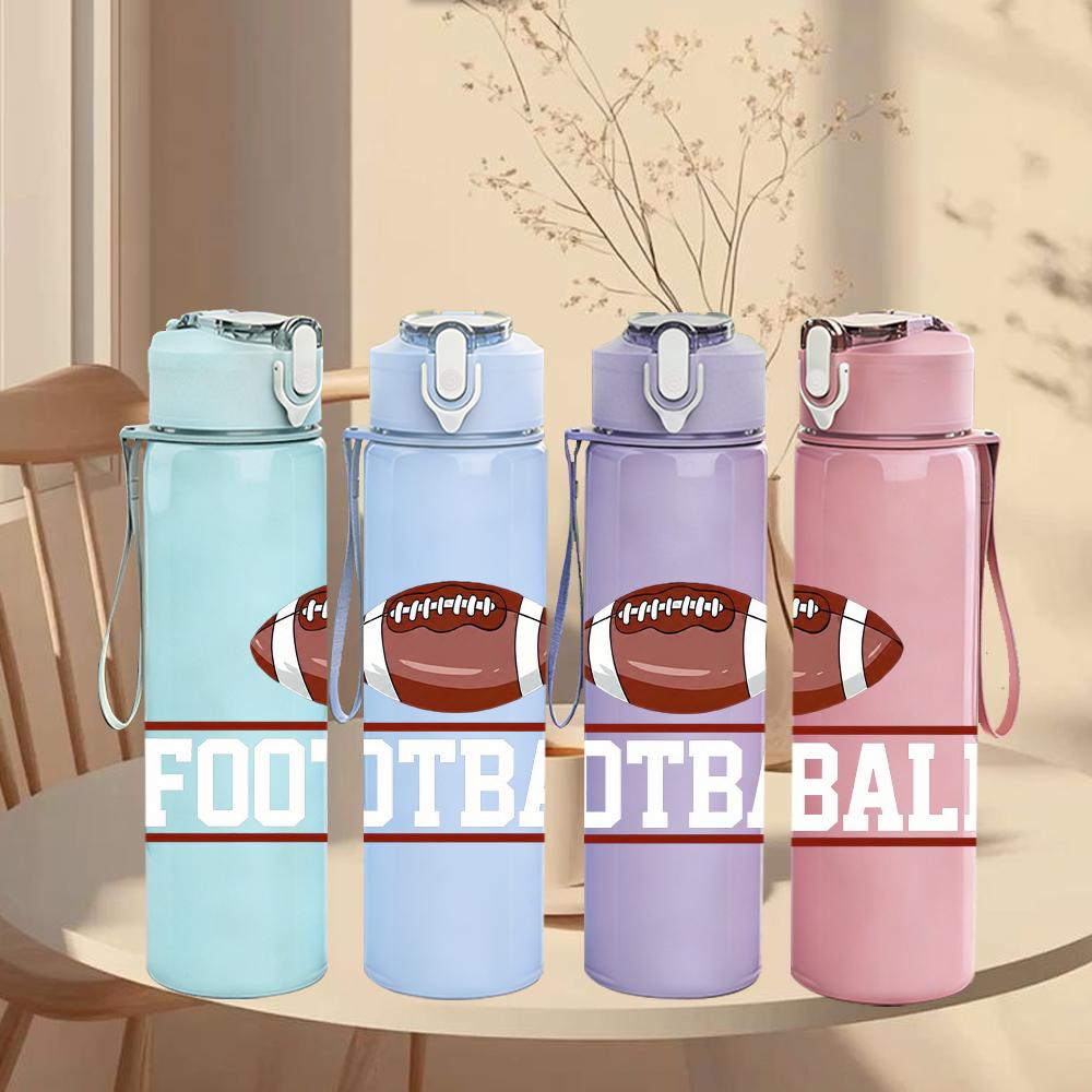 1PC American Football Simple Stripe Mark 750ml Color Plastic Water Bottle Leakproof Flip Straw Lid For Sports Office Home Use