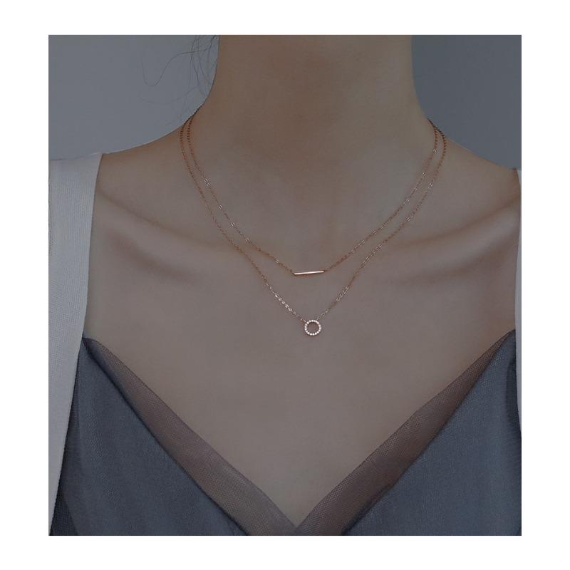 Women Fashion Light Luxury Double Layered Hollow Circle Geometric Pendant Clavicle Necklace