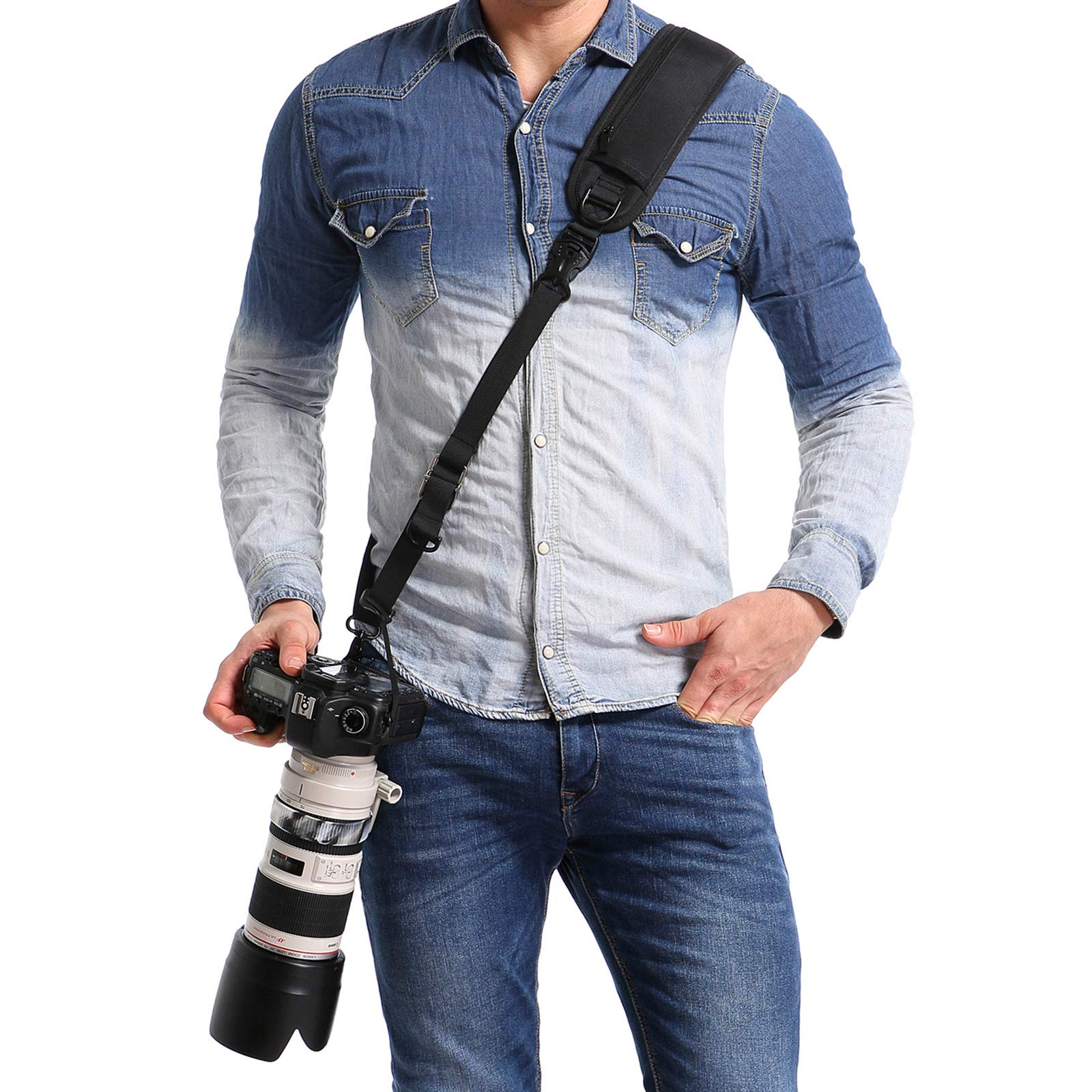 

Waka Rapid Camera Neck Strap with Quick Release and Safety Tether, Adjustable Shoulder Strap for Nikon Canon Sony Olympus DSLR - Black