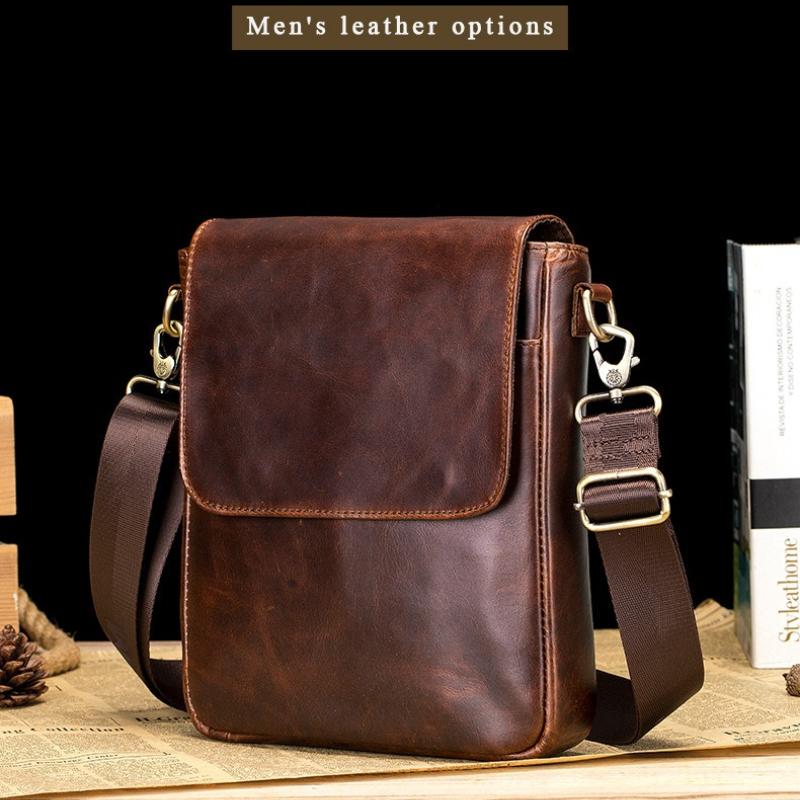 High Quality Genuine Leather Shoulder Bag Men's Fashion Crossbody Bag Crazy Horse Cowhide Messenger Bag Daily Small Satchel