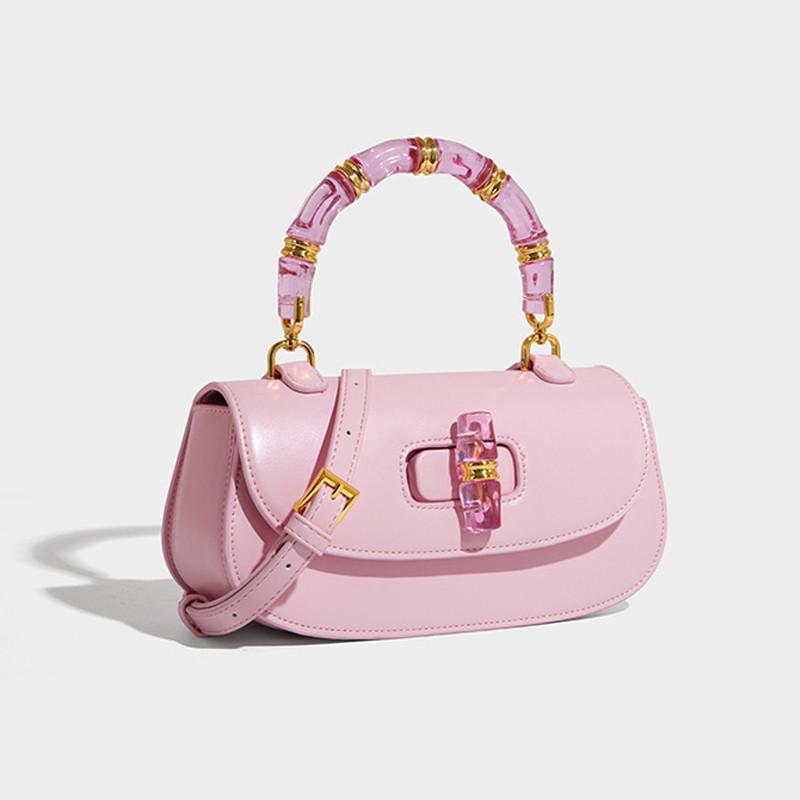 2025 Damenmode Kristall Satteltasche Luxus Bambusgriff Umhängetasche PU-Leder Umhängetasche Schickes Abendaccessoire im europäischen Stil