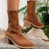 Retro Dark-Brown Embroidery Ankle Boots for Women Autumn Winter Zip High Heel Women's Boots Comfortable Suede Booties Woman