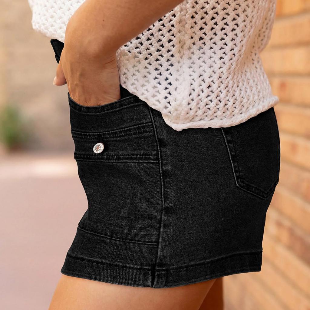 Damskie Kolorowe Jeansowe Szorty Stretch Slim Fit z Przetarciami