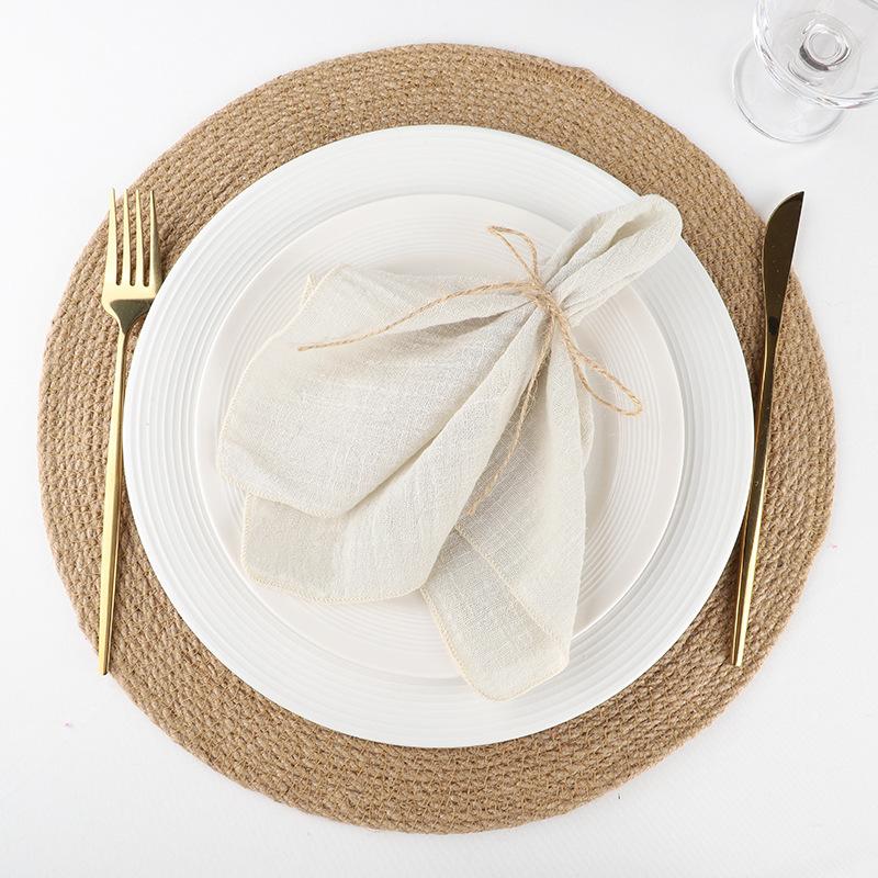 4PCS Pure Cotton Napkins Ins Style French Lock Edge Napkins Party Western Table Towels Decoration Fabric (Without Hemp Rope)