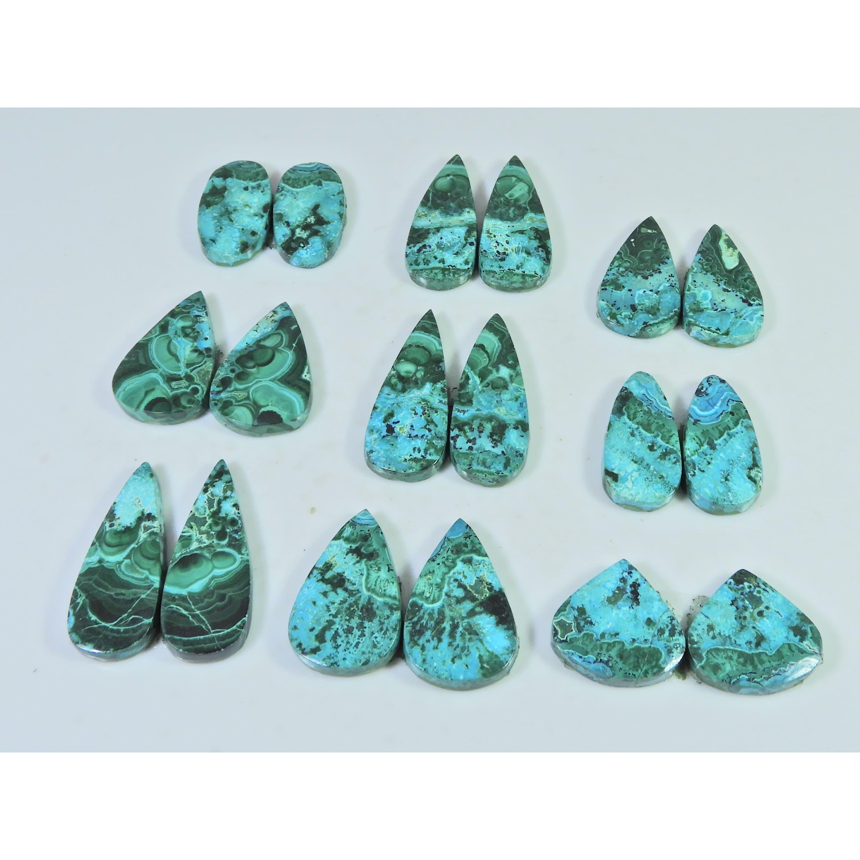 196Cts. Natural Chrysocolla Malachite Pear Cabachon Loose Gemstone 09Pcs Lot C-2799