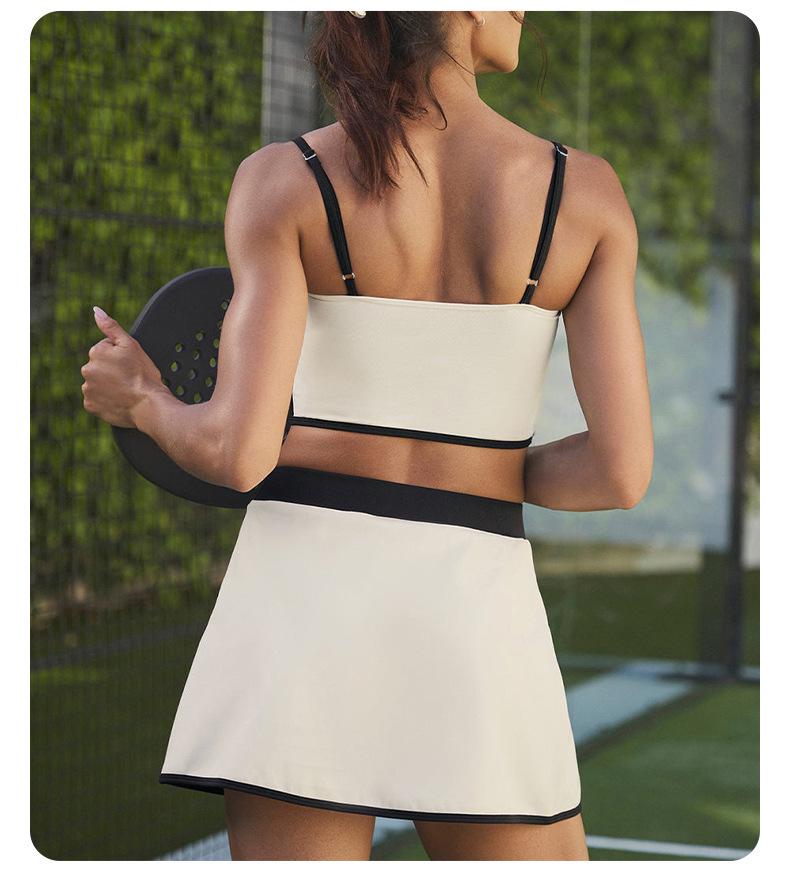 Women's Color Block Strap Skirt & Shorts Set – High Waist, Slimming Yoga Outfit with Contrast Design