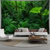 2D Flat Printed Jungle Forest Tapestry, Vibrant Green Rainforest Wall Art Background Cloth