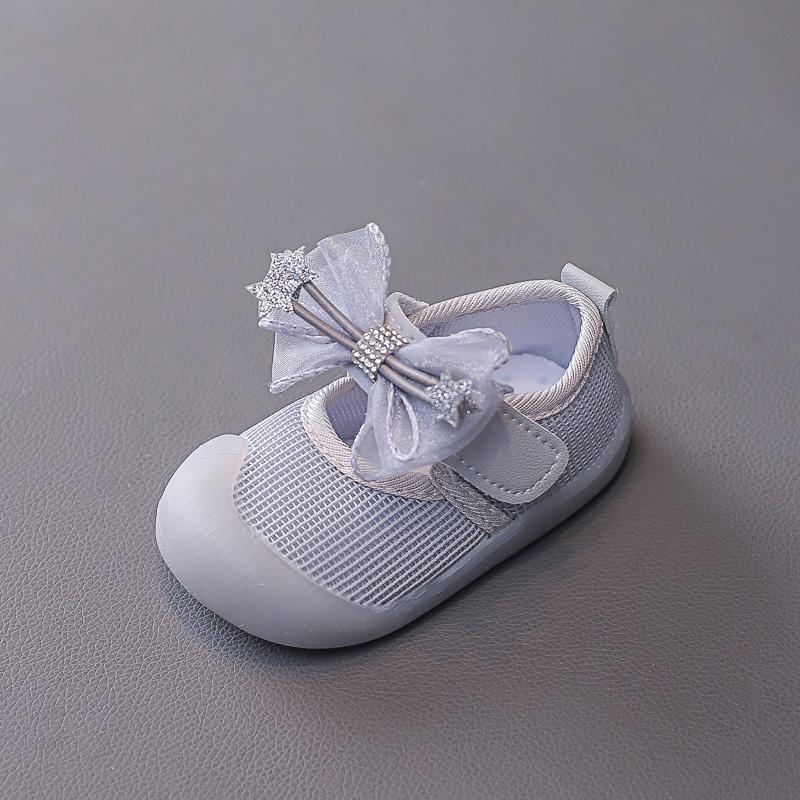 Baby Girls' Cute Bow Anti-Kick Walking Shoes & Flats, Spring New Arrivals Korean-style Breathable Soft-Sole Princess Shoes.