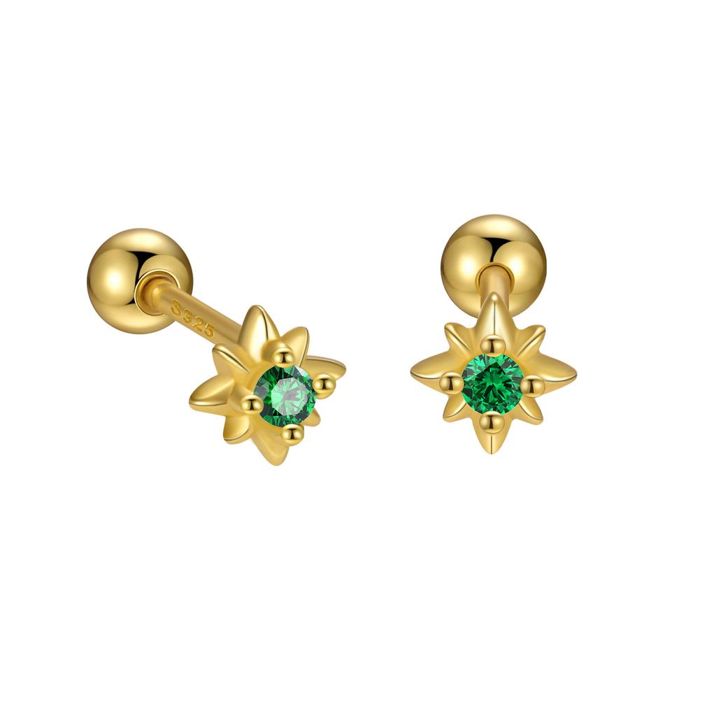 925 Sterling Silver Inlaid Zircon Star Screw Earrings for Women Fashionable Simple Temperament Silver Jewelry