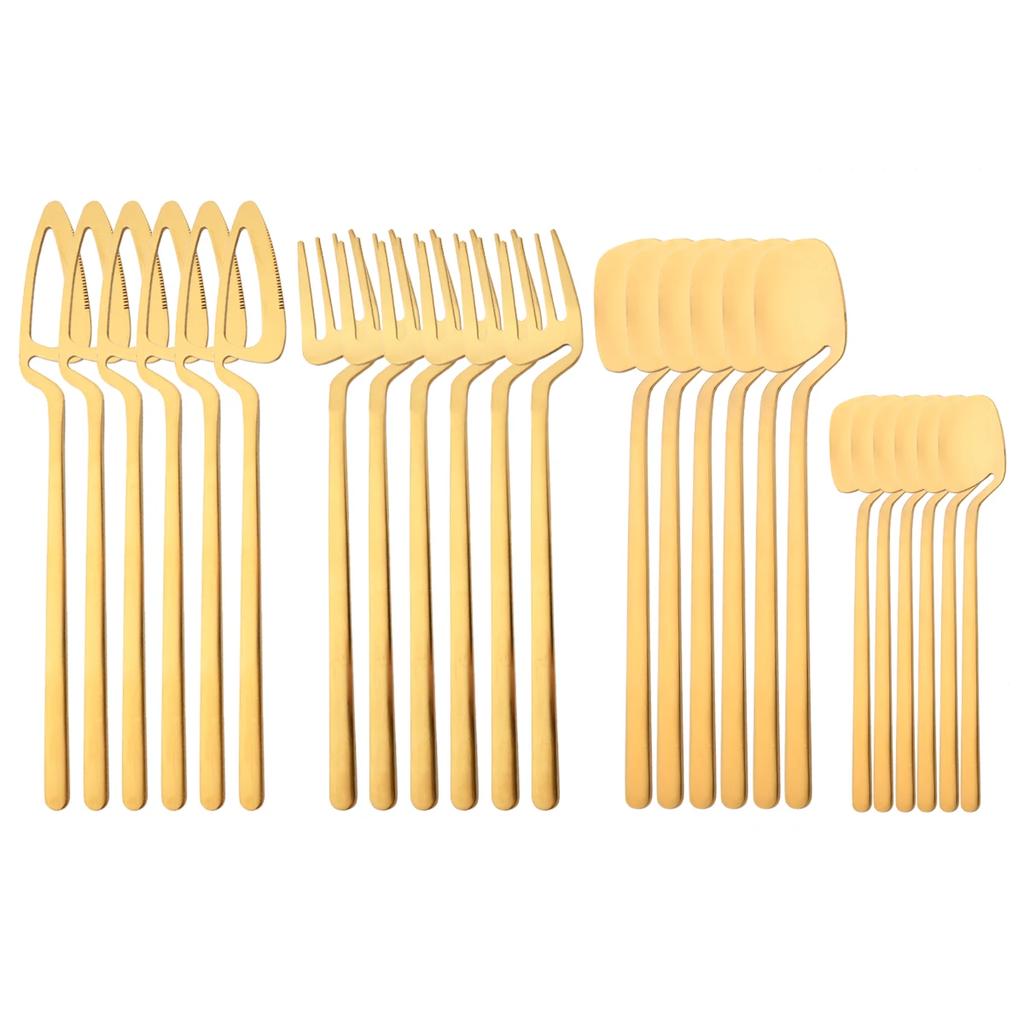 24Pcs Stainless Steel Flatware Cutlery Set Matte Knife Fork Spoon Teaspoon Dining & Kitchen Use Creative Hanging Tableware Set