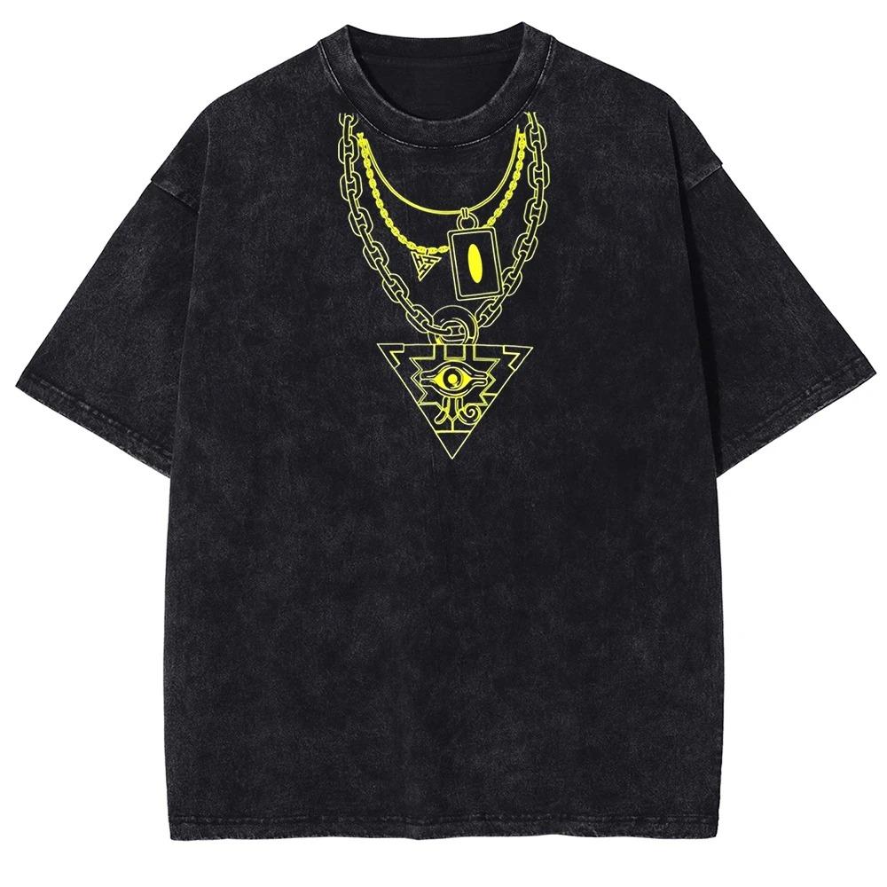 Classic Anime Yugioh Dark Magician  Manga Graphic Print T-Shirt Men Women Vintage Washed Cotton Summer New Tee Streetwear Fashion Oversized Top