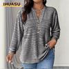 Women's Fashion Casual Solid Color Print V-Neck Long Sleeve Blouses & Shirts