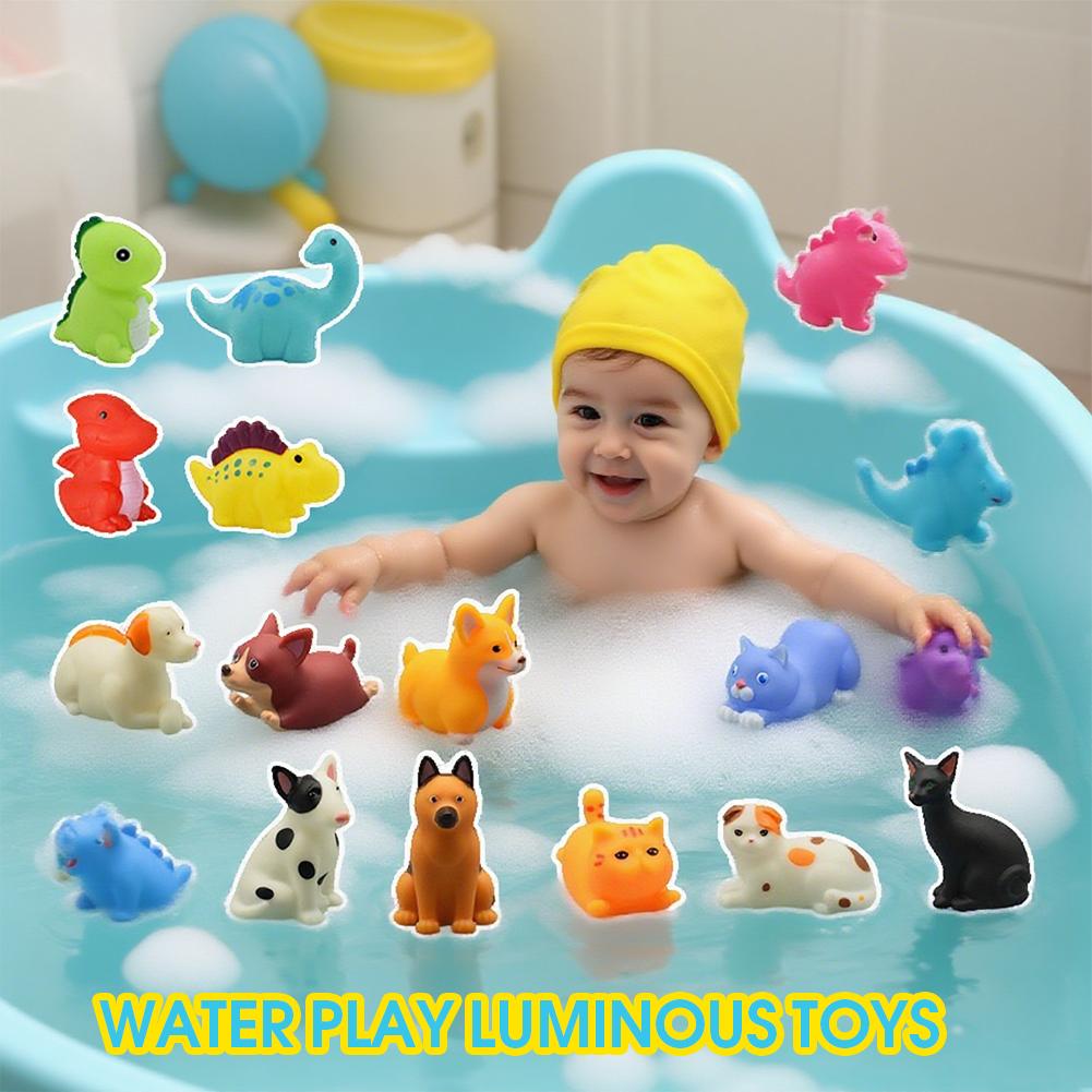 Glowing Dinosaur Bath Toy Cartoon Dog Farm Animal Baby Vinyl Toy Floating Light Bathroom Bath Fun Sensory Gift To X2K9