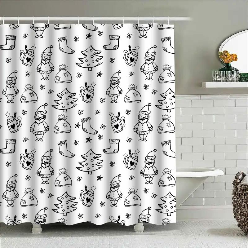 

Tuniu Рождественская тематическая шторка для душа милый мультяшный Санта-Клаус рождественская елка декор для ванной комнаты для малышей и детей 150x200cm