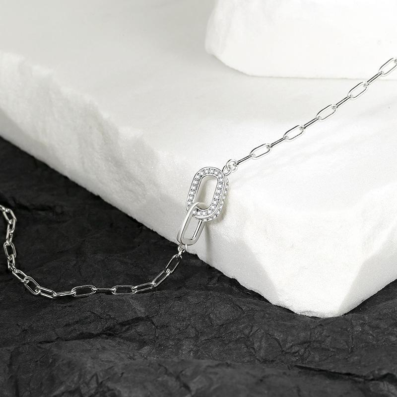 Full Diamond Double Ring Necklace Niche Design Clavicle Chain Lamp Luxury Cold Wind Pendant Premium Durable Quality