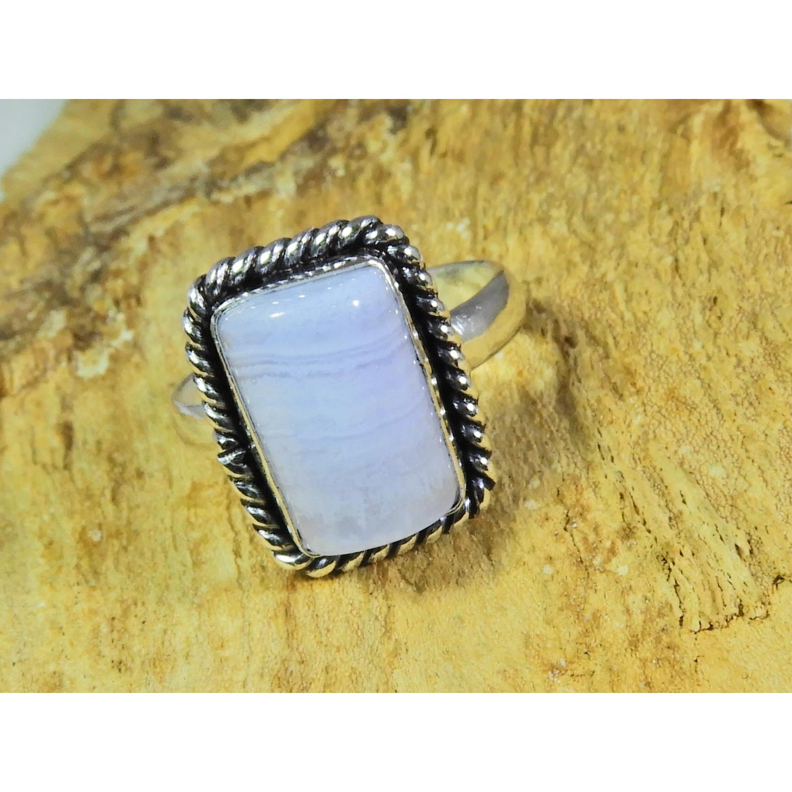 

Natural Blue Lace Agate 925 Solid Sterling Silver Ring Size US-7 PG-178