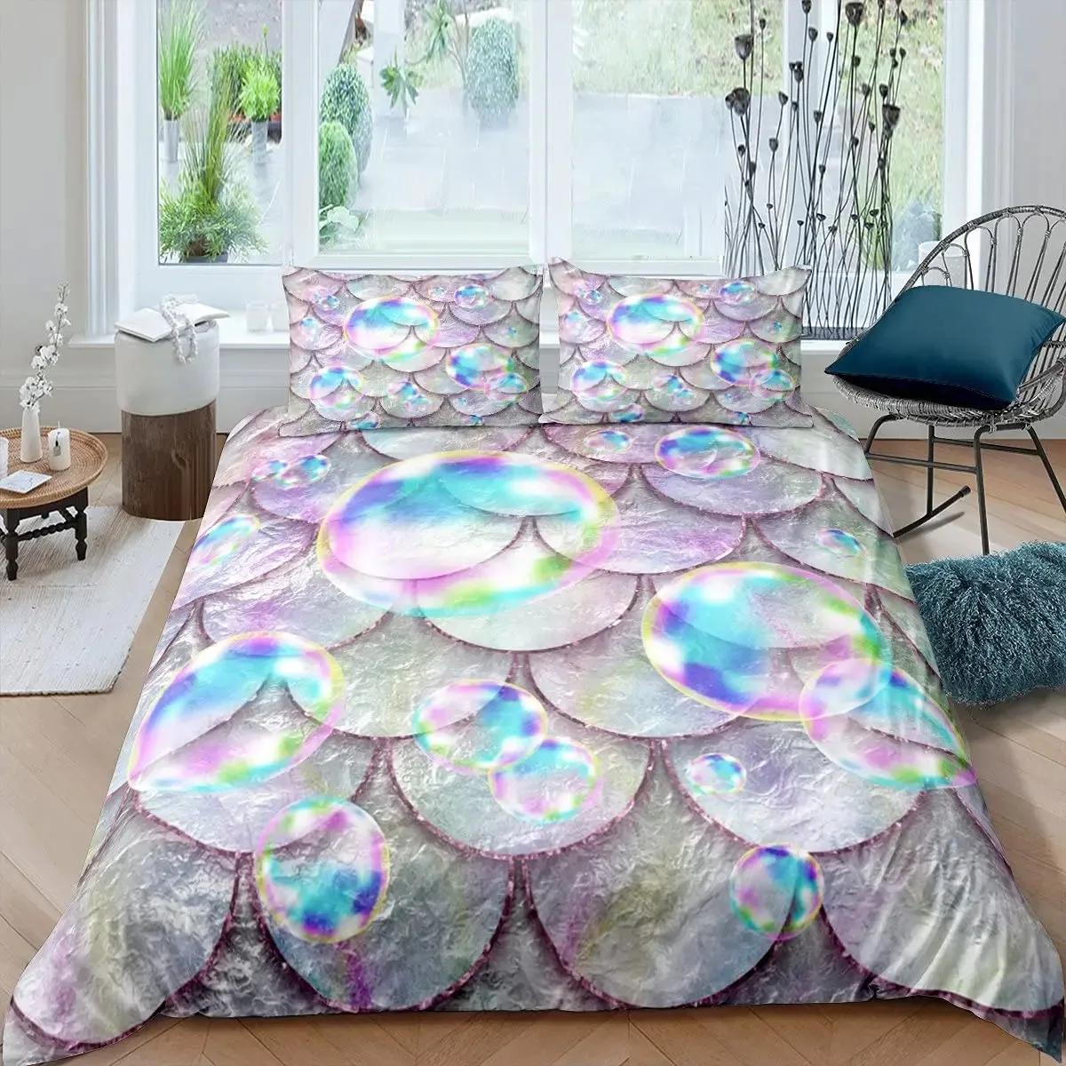

Fantasy Pink Mermaid Scales Duvet Cover Set Colorful Fish Scales Bedding Sets Comforter Cover Full Size,Girls Bedding Bedspreads 70x133cm