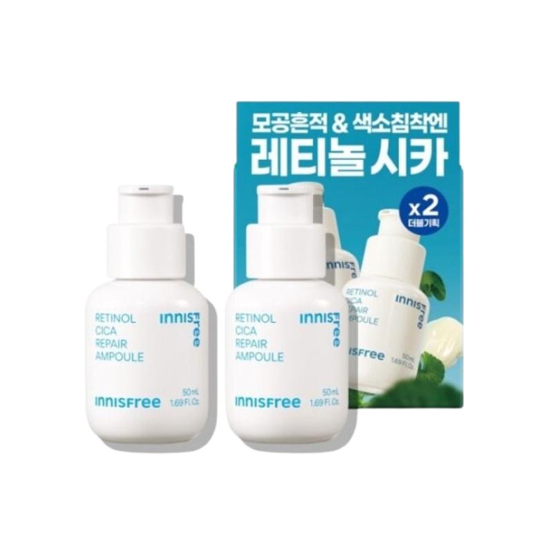 

Innisfree Набор ампул с ретинолом и центеллой – 50 мл + 50 мл | Корейская сыворотка от следов акне и для чувствительной кожи 50ml + 50ml