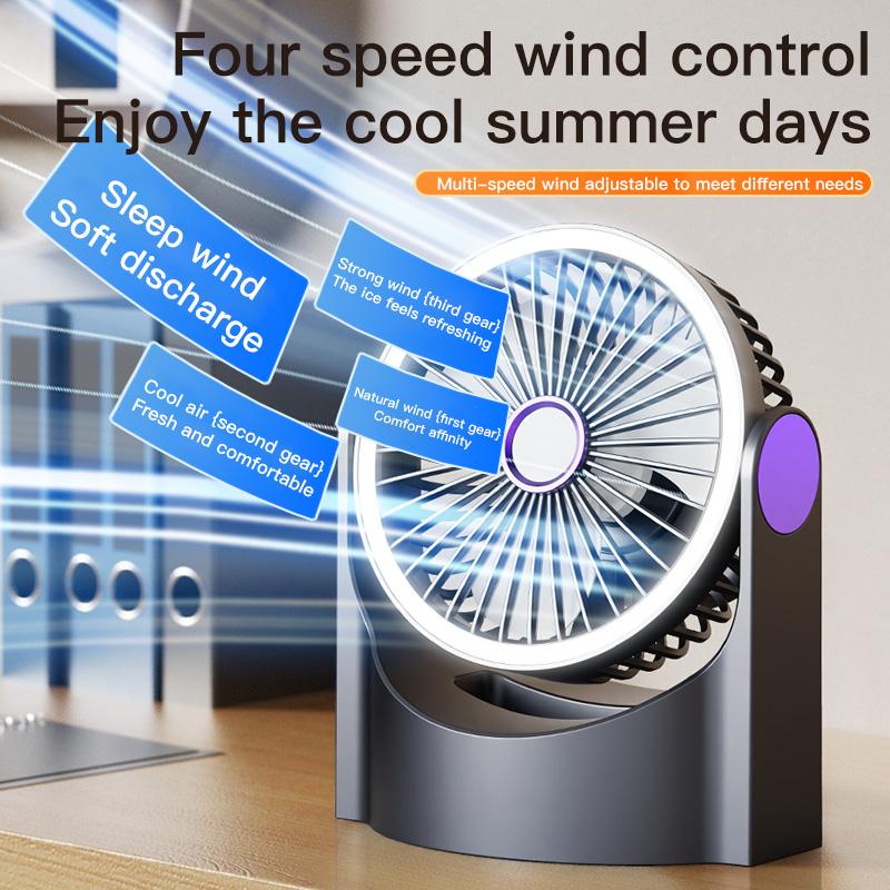 Air Circulation Fan Portable Light Cycle Fan USB Rechargeable Desktop Circulating Fan 4 Speeds Adjustment Mini Camping Fan