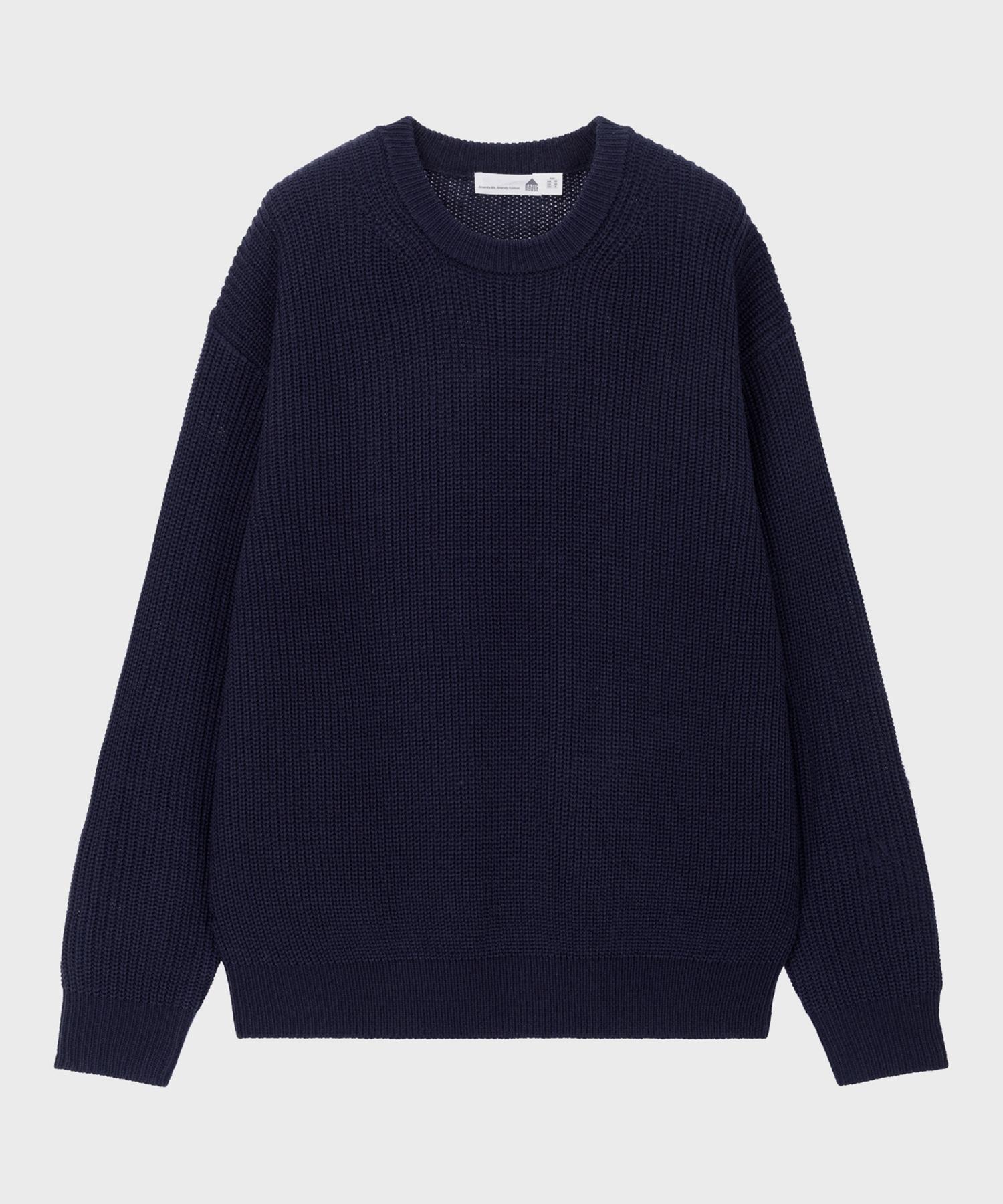 Basic House Uni Daily Round Neck Knit Dark Navy Lxkt2101 Dn/095