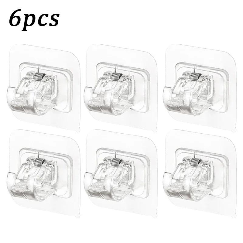 

4PCS Adjustable Curtain Rod Clip Self Adhesive Clamp Hook Curtain Holder Wall Bracket Holder Nail-Free Wall Hanging Clip