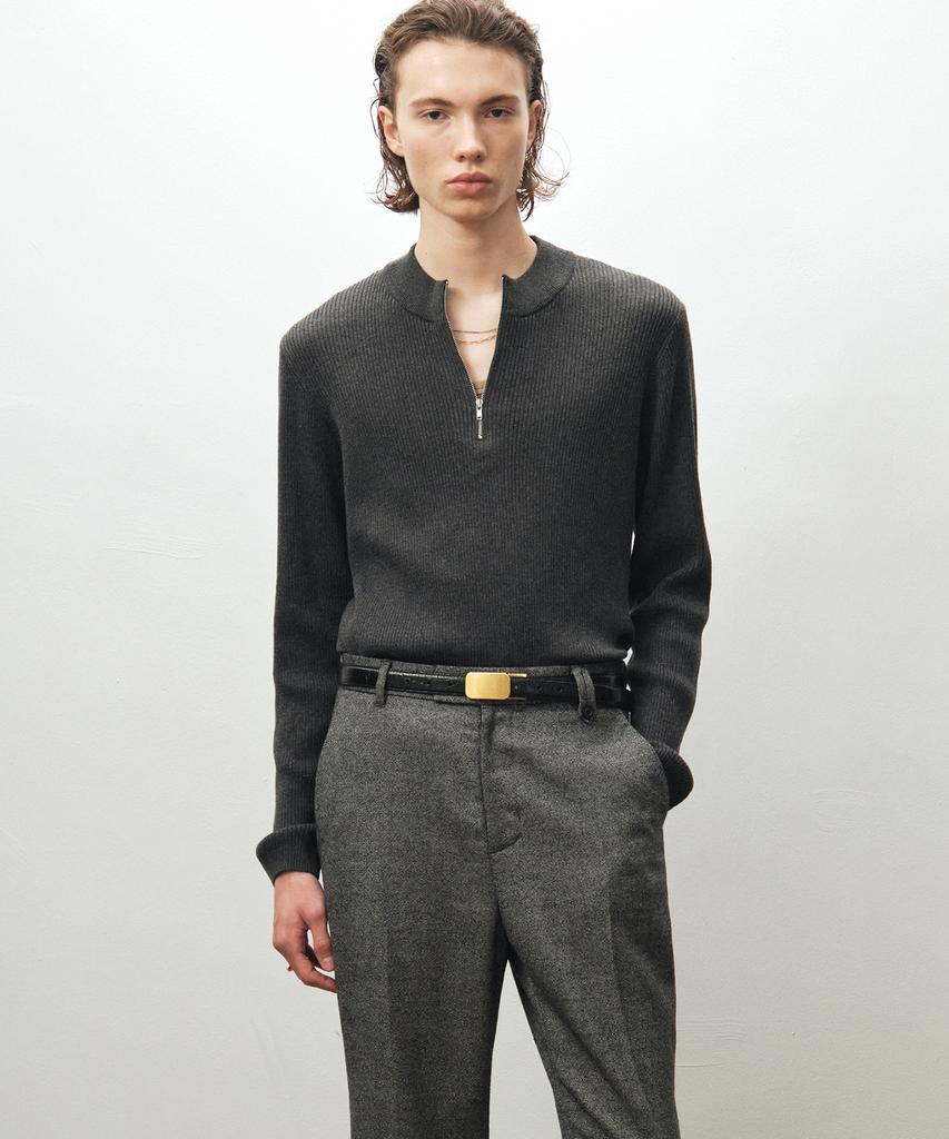 NOIRER Ribbed Zip-Up Knit (Dark Gray)
