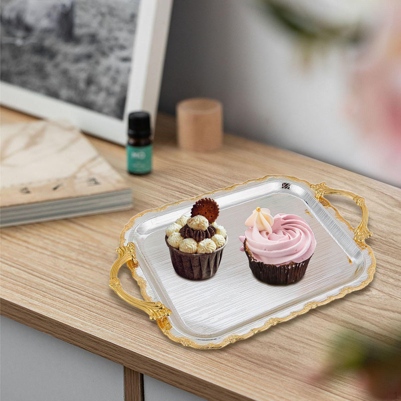 

Декоративный сервировочный поднос Журнальный столик Органайзер для ванной комнаты Подносы для туалетного столика с ручками для десерта 38x25.5x3.6cm