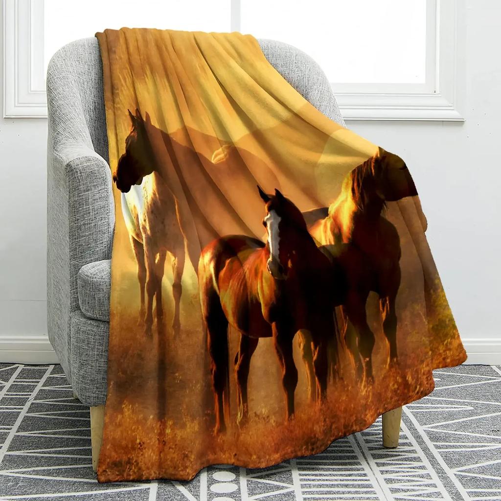 Horse Floral Blanket Animal Flower Pattern Print Throw Blanket Super Soft Comfortable Lightweight for Living Room for Kids Teens